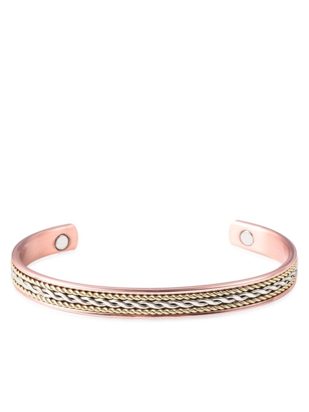 Rose Gold, and Silver Tone Rope Cuff Copper Magnetic Bracelet - Picture 1 of 5